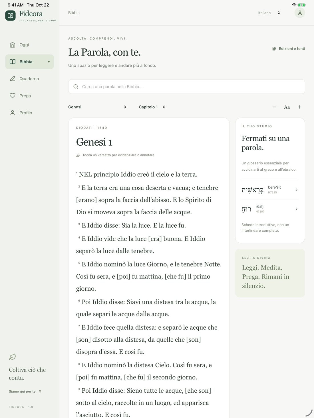 Fideora su iPad — Bibbia