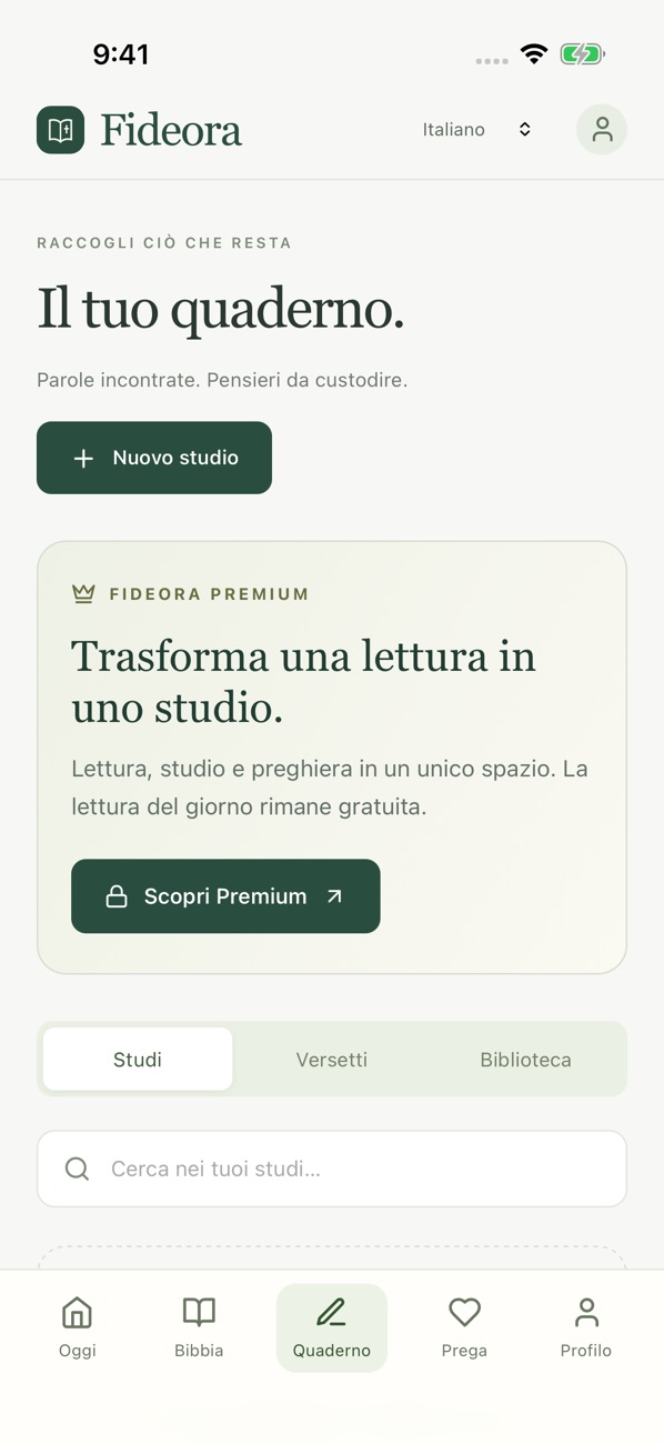 Tela real do Fideora em italiano — notebook